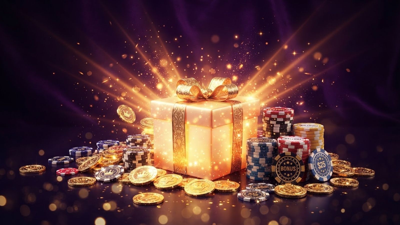 Welkomstbonus met gouden munten en chips